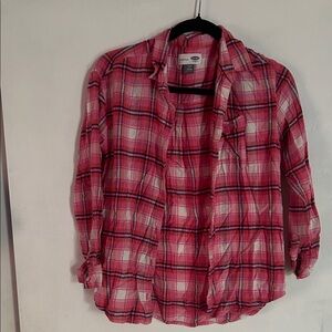 Old Navy Pink and White Plaid Shirt